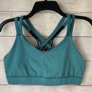 C9 by Champion Teal and Black Sports Bra Fitness Workout Top Criss Cross Back